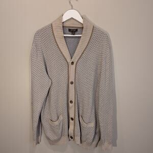 Tasso Elba Sweater Mens Large Beige Blue Cardigan Knit Preppy Grandpa - Size XL